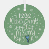 2022吸が買、はい車のおもしろい緑のキープサケ ガラスオーナメント (裏面)