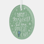 2022吸が買、はい車のおもしろい緑のキープサケ ガラスオーナメント (正面左)