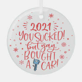 2022吸が車のおもしろいの赤い記念品 ガラスオーナメント