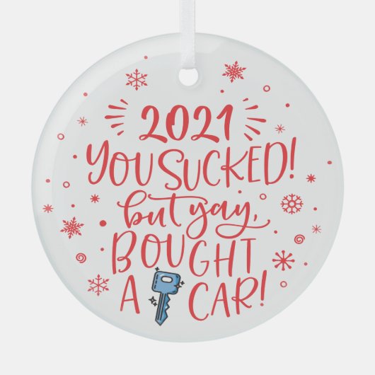 2022吸が車のおもしろいの赤い記念品 ガラスオーナメント (正面)