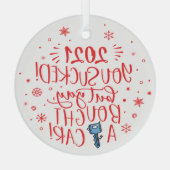 2022吸が車のおもしろいの赤い記念品 ガラスオーナメント (裏面)