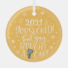 2022吸が車のおもしろいの黄色の記念品 ガラスオーナメント