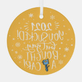 2022吸が車のおもしろいの黄色の記念品 ガラスオーナメント (裏面)