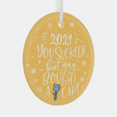 2022吸が車のおもしろいの黄色の記念品 ガラスオーナメント (正面右)