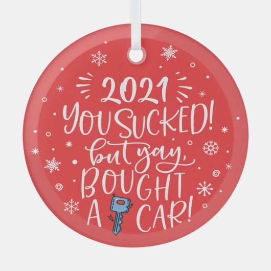 2022吸が、はい買車のおもしろい赤い記念に ガラスオーナメント (正面)