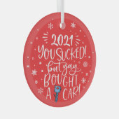 2022吸が、はい買車のおもしろい赤い記念に ガラスオーナメント (正面右)