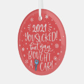 2022吸が、はい買車のおもしろい赤い記念に ガラスオーナメント (正面左)