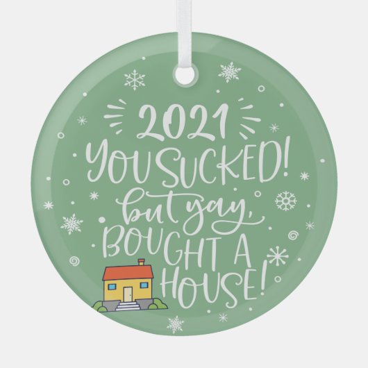 2022吸が、家の買おもしろいを保存する ガラスオーナメント (正面)
