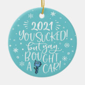 2022吸買が車のおもしろいの青い写真名 セラミックオーナメント (正面)