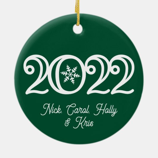 2022家族の名前キープサク濃い緑クリスマス セラミックオーナメント (裏面)
