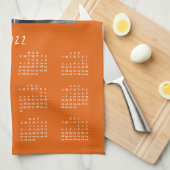 2022家族写真焼きオレンジカレンダー キッチンタオル (四つ折り)