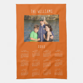 2022家族写真焼きオレンジカレンダー キッチンタオル