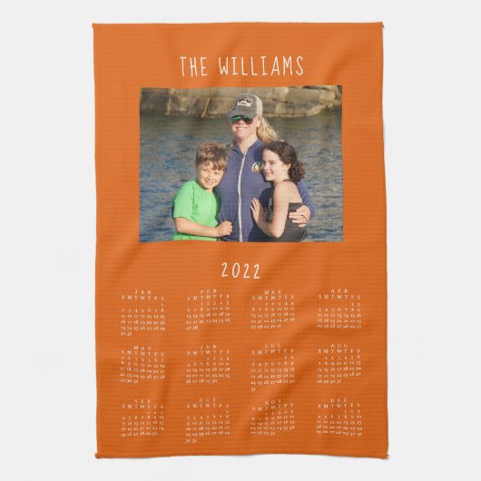 2022家族写真焼きオレンジカレンダー キッチンタオル (縦)