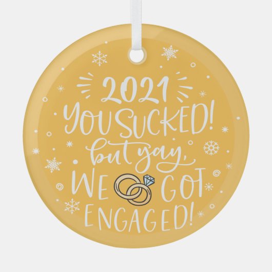 2022年だ吸が、はい我々は得おもしろい婚約したキープ ガラスオーナメント (正面)