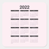2022年のカレンダーをピンク色のスクエア淡い色のステッカーに貼る スクエアシール (正面)