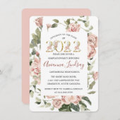 2022年のクラスかわいらしピンクローズフローラ卒業I 招待状 (正面/裏面)