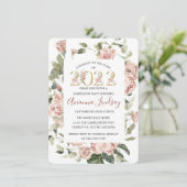 2022年のクラスかわいらしピンクローズフローラ卒業I 招待状 (スタンド正面)