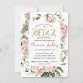 2022年のクラスかわいらしピンクローズフローラ卒業I 招待状 (正面)