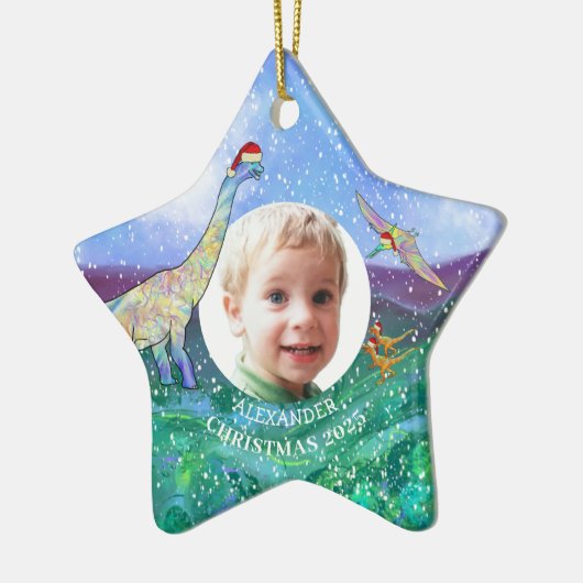 2022年のクリスマスパーソナライズされた恐竜の写真 セラミックオーナメント (左)