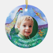 2022年のクリスマスパーソナライズされた恐竜の写真 セラミックオーナメント (正面)