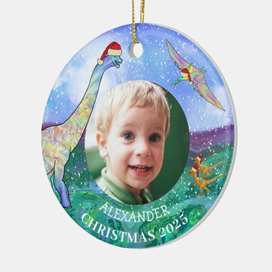 2022年のクリスマスパーソナライズされた恐竜の写真 セラミックオーナメント (左)