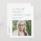 2022年のグリーンミニマリストクラス写真卒業 案内ポストカード (正面/裏面)