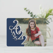 2022年のシルバーとブルーの卒業写真 招待状 (スタンド正面)