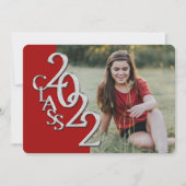 2022年のシルバーと赤の卒業写真 招待状 (正面)