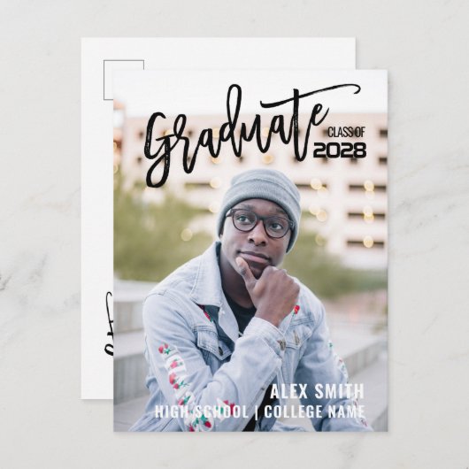 2022年のブラシスモダンクリプト写真卒業クラス インビテーションポストカード (正面/裏面)