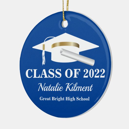 2022年の卒業式キャットネイビーブルー金ゴールドクラス写真 セラミックオーナメント (左)