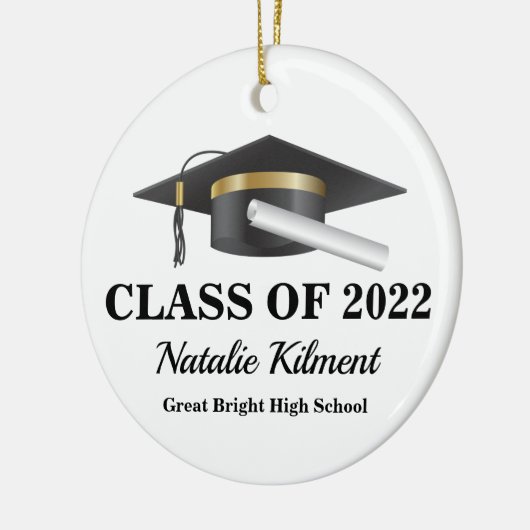 2022年の卒業式キャップブラックと金ゴールドクラス写真 セラミックオーナメント (左)