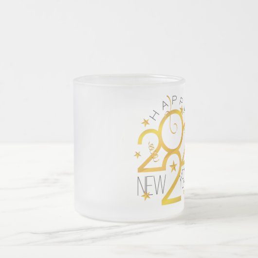 2022年の新年のおめでとうデザインと金ゴールドStar フロストグラスマグカップ (中央)