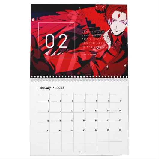 2022年の月ごとのカレンダーはぼくのアニメに従う カレンダー (2月 2026)