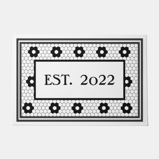 2022年の白黒タイルデザインカスタム ドアマット (正面)