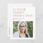 2022年のRed Minimalist Class写真卒業 案内ポストカード (正面/裏面)
