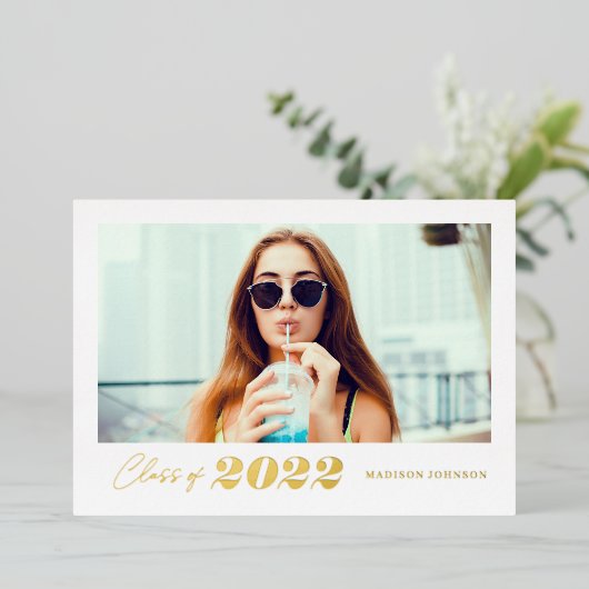 2022年はっきりした写真金ゴールドのType Class 箔招待状 (立ち正面)