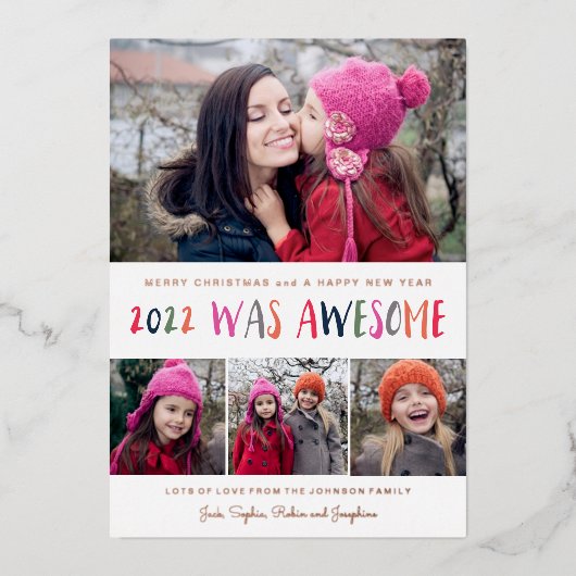 2022年は素晴らし色数々のレタリングクリスマス 箔シーズンカード (正面)