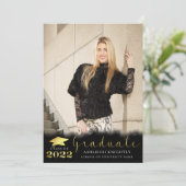 2022年エレガント卒業ブラック金ゴールドメタリック2写真 案内状 (スタンド正面)