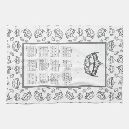 2022年カレンダークイーンズシルバークラウンティアラスハート キッチンタオル (横)