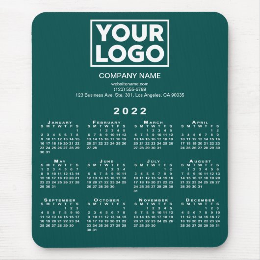 2022年カレンダー会社のロゴと文字をブルーグリーン マウスパッド (正面)