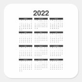 2022年カレンダー月額四角ステッカー スクエアシール (正面)