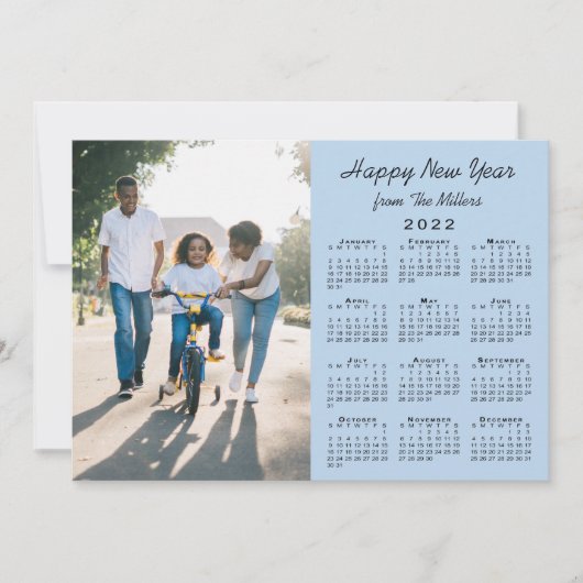 2022年カレンダー淡い青2写真新年おめでとう シーズンカード (正面)