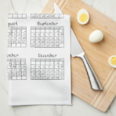 2022年カレンダー黒布フォントラインアートテキスタイル キッチンタオル (四つ折り)