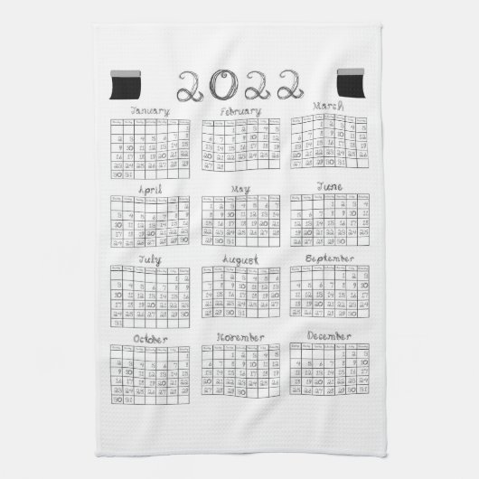 2022年カレンダー黒布フォントラインアートテキスタイル キッチンタオル (縦)