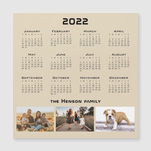 2022年カレンダー3ファミリーフォトコラージングマグネット (正面)