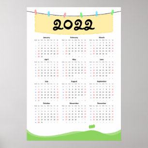2022年カレンダー ポスター - 日曜始まり