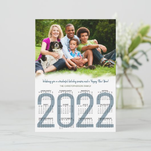 2022年カレンダー 家族写真 青い 新年 シーズンカード (スタンド正面)
