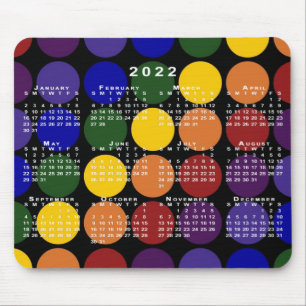 2022年カレンダーLGBTQレインボー水玉模様オンブラック マウスパッド