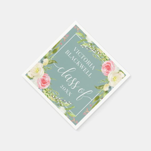 2022年ガーリークラスの緑の花の卒業 スタンダードカクテルナプキン (角)