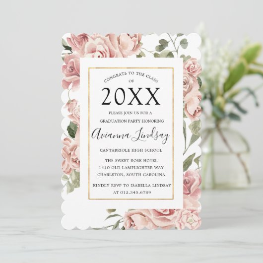 2022年クラスのピンクローズフローラ卒業 招待状 (スタンド正面)